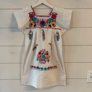Mexican Embroidered White and Floral Kids Dress